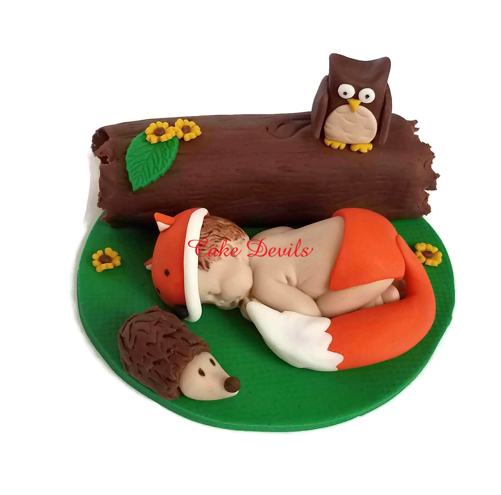 Woodland Sleeping Baby Shower Cake Topper, Fondant Fox Baby Shower, Owl,  Porcupine, Handmade Edible Wood Creatures, Baby Cake Decorations
