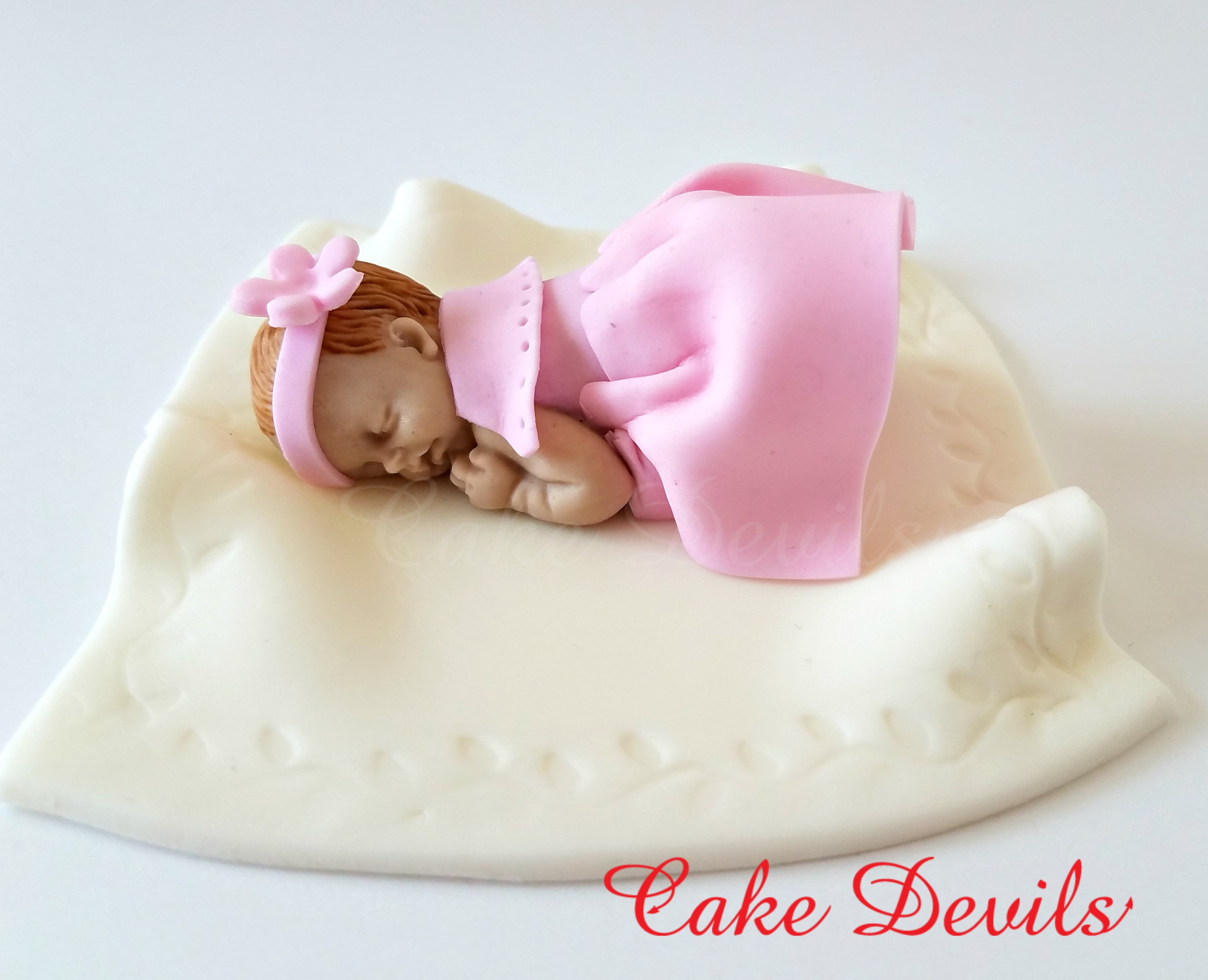 Fondant baby girl in dress Cake Topper, sleeping baby cake