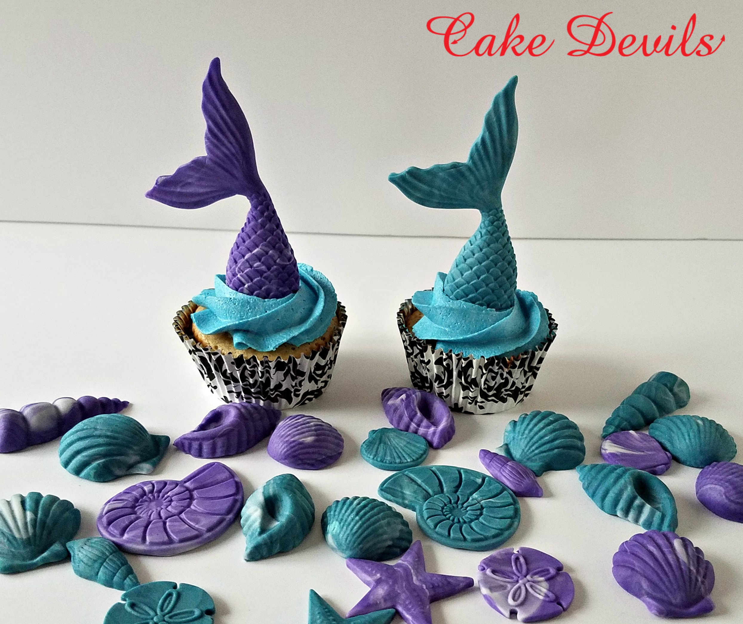 Mermaid Tails and Sea Shells Fondant Cupcake Toppers, Under the