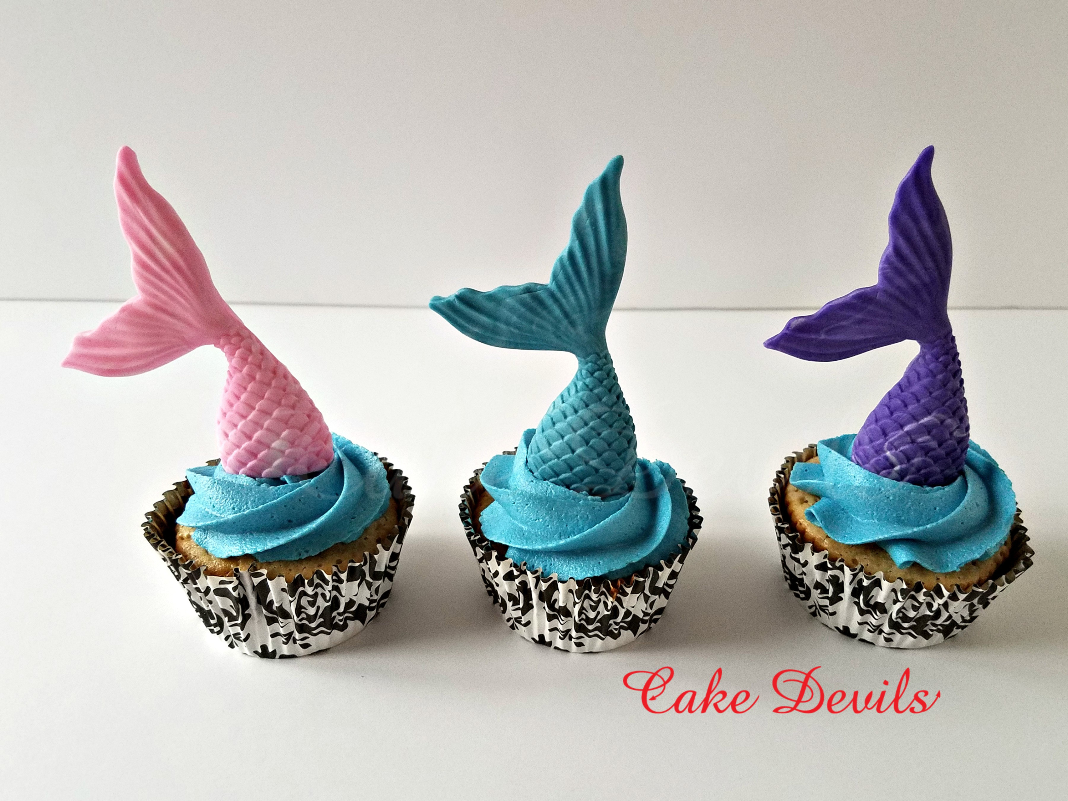 Mermaid Cupcake Toppers, Fondant Mermaid Tails, Under the Sea cake