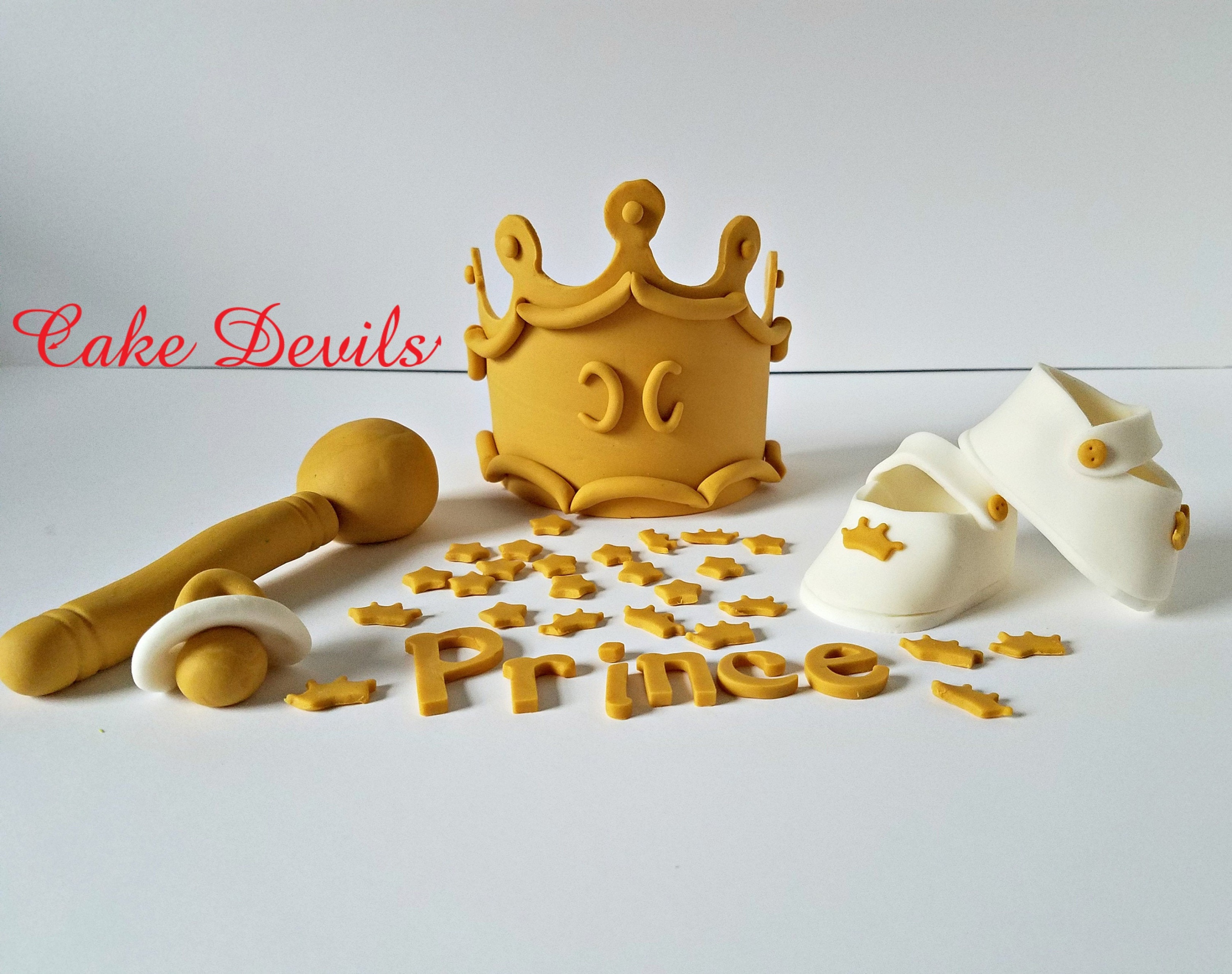 Little Prince Fondant Cake Topper, Prince Baby Shower Cake Decorations, Gold  Crowns, Fondant Plaque
